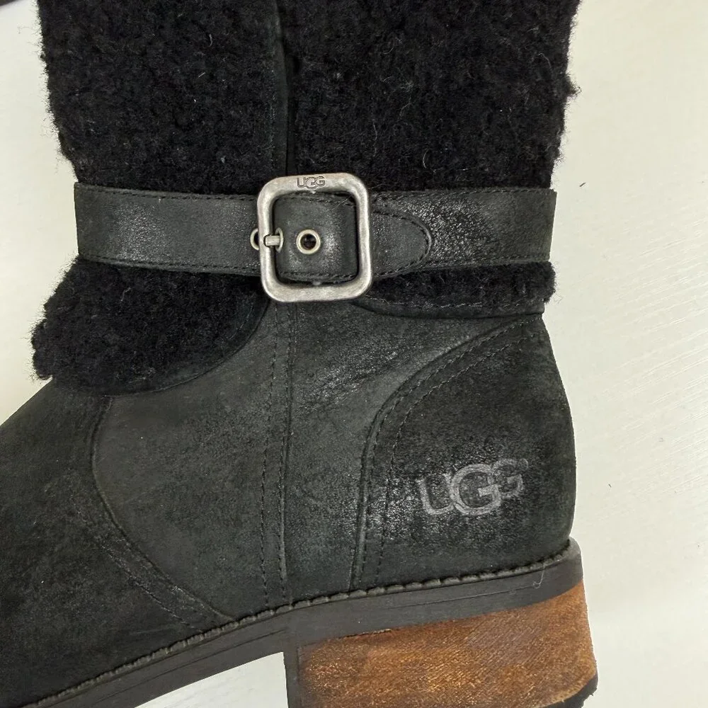 EUC UGG Blayre Shearling Black Boots S/N 1008220